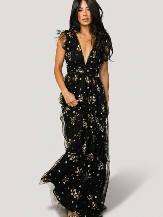 Baltic Born Dresses & Skirts - Baltic Born Natalia Embellished Maxi Dress Black Gold Whimsical Evening L